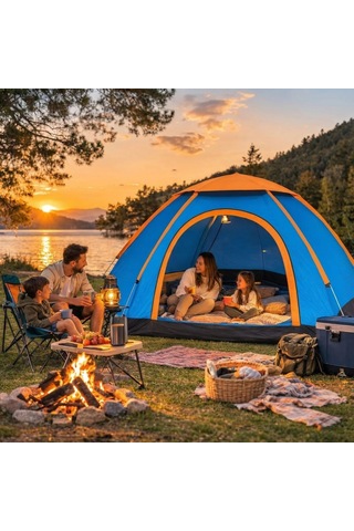 Buffer 3 Kişilik Yarı Otomatik Kurulum Kamp Çadırı Suya Dayanıklı, Taşıma Çantalı Outdoor Aile Çadırı, Piknik, Plaj V Mavi