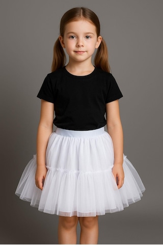 Gala Altı Fırfırlı Tütülü Kız Çocuk Etek Beyaz