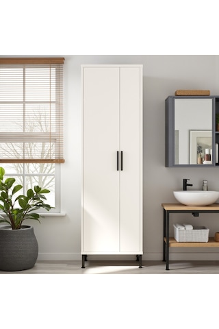 Robin Home Çok Amaçlı Dolap Vileda Banyo Dolabı Kiler Dolabı Beyaz Beyaz