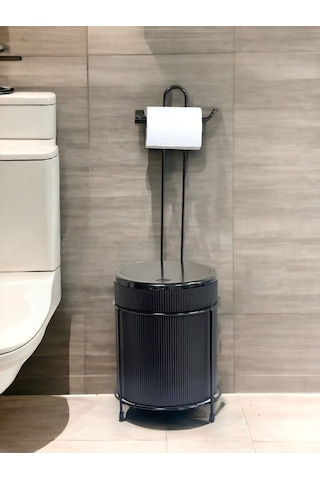 Metalshop Çöp Kovalı Banyo Wc Kağıtlık - Tuvalet Kağıtlığı Siyah