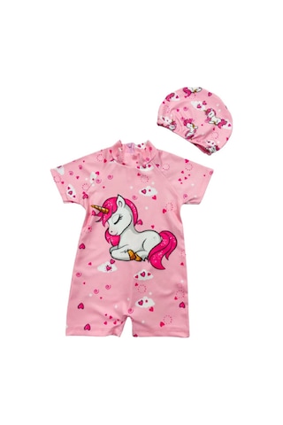 Lolliboomkids Yarım Vücut Sırt Kapamalı Güneş Korumalı Kız Çocuk Mayo Açık Pembe