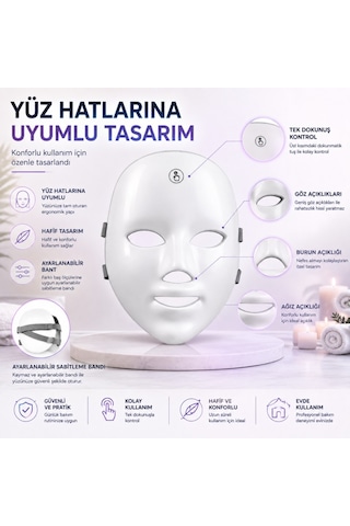 Polham 7 Renk Led Işık Teknolojili Yüz Bakım Maskesi Dokunmatik Kontrollü Evde Cilt Bakım Cihazı