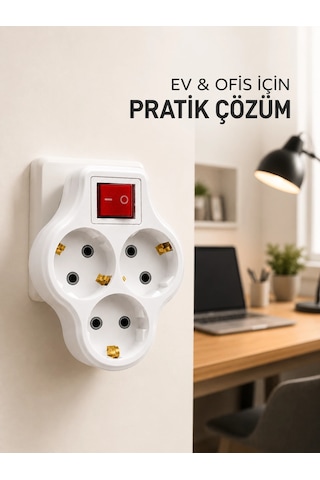 Kablosuz Priz Çoğaltıcı 3 Çıkışlı Anahtarlı Kompakt Duvar Tipi Çoklayıcı 1