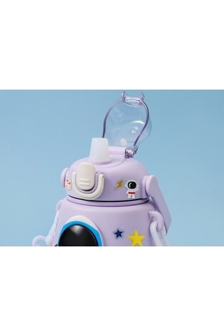Willowhaven 850ml Paslanmaz Çelik Astronot Karikatür Kayışlı Taşınabilir Çocuk Saman Izoleli Şişesi Diğer