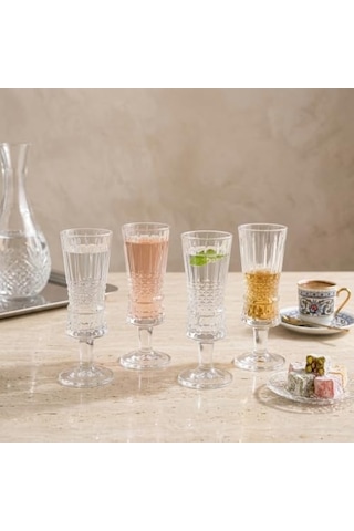 4&apos Lü Kesim Ayaklı Cam Kadeh Seti - 120 Ml Türk Kahvesi Yanı Su, Şerbet Ve Likör Bardağı, Lüks Sunum Kadehi 124-Pembe