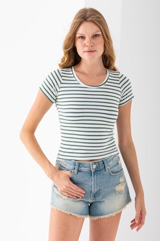 Giysa Kadın Bisiklet Yaka Çizgili Basic Body Yeşil - 25509 Yeşil