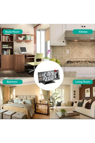 Projeksiyonlu Aynalı Çok Fonksiyonlu Dijital Masa Saati Yansıtmalı Işıklı Saat