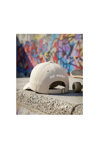 Emybox Krem Unisex Arkası Baskılı Yıkamalı Pamuk Şapka -arkası Yazılı Ayarlanabilir Eskitme Vintage Kep Bej