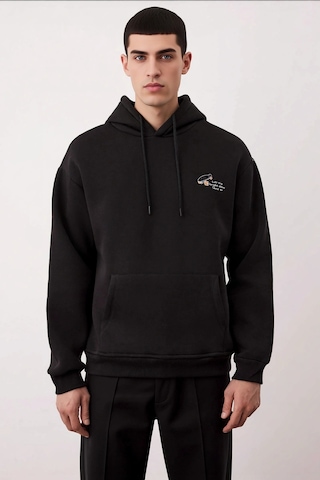 Benerly Erkek Kapüşonlu Düşük Kol Sweatshirt Slogan Nakışlı Fonksiyonel D siyah