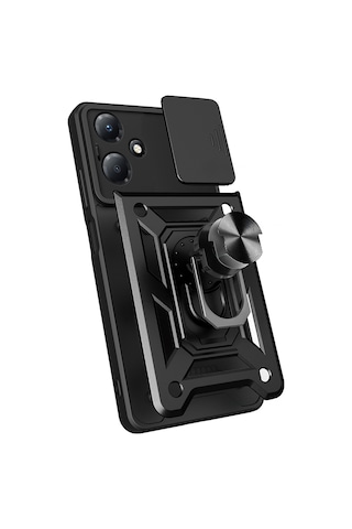 İnfinix Hot 30 Play Kılıf Magnetik Standlı Kamera Korumalı Mkst Sürgülü Vega Kapak - Siyah Siyah