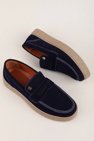 Gondol Erkek Hakiki Deri Casual Flötr Ayakkabı Moc-toe Cz.464 Lacivert