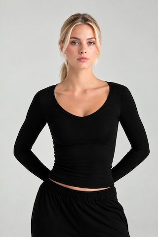 Cloudymood Kadın Ultra Soft V Yaka Bluz Günlük Kullanım Kombinlenebilir Siyah - 892430423 Siyah