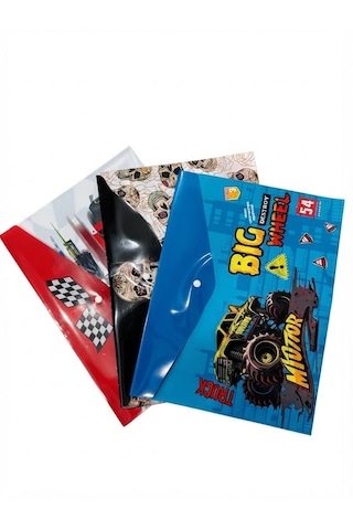 Saygılıofis Çıtçıtlı Zarf Dosya 3 Adet Erkek Çocuk Karışık Desenleri A4 Çıt Çıtlı