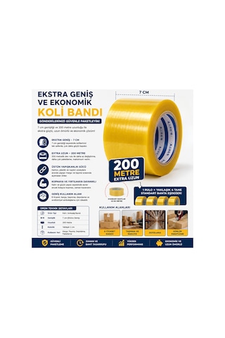 Ekstra Geniş Koli Bandı 7 Cm X 200 Metre Uzun Ambalaj Ve Kargo Bandı