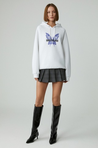 Ethıquet LAMARI Kadın Oversıze Şardonlu Kapüşonlu Beyaz Sweatshirt