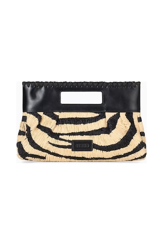 Staud Zebra Desenli Clutch Çanta, Rafya & Deri Lena , Çok Yönlü Şıklık El Çantası Siyah