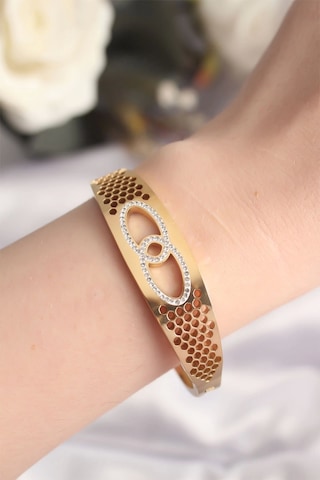 316l Çelik Gold Renk Zirkon Taşlı Kadın Kelepçe Bilezik - Tj-bb6022 Çok Renkli