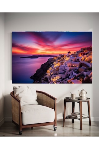Santorini Adası Gün Batımı Ev Duvar Salon Güzellik Salonu Ofis Dükkan Dekarasyon Kanvas Tablo