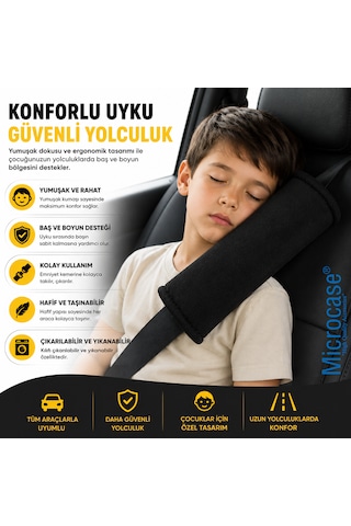 Microcase Emniyet Kemeri Uyku Yastığı Baş Koyma Padi Oto Yastık 2 Adet Gri Al5632