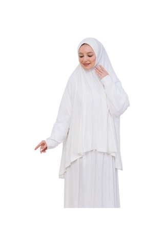 Modish Group İki Parça Namaz Elbisesi Uzun Pamuklu Tesettür Giyim Abaya & Başörtüsü Set Cream