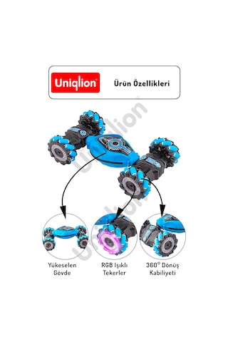 Uzaktan Kumandalı Çift Yönlü 360 Dönebilen Rgb Işıklı Akrobat Araba
