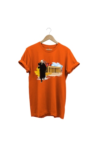 Atatürk Anıtkabir 10 Kasım 29 Ekim 23 Nisan 19 Mayıs Cumhuriyet Sonsuza Kadar Regular Fit T-shirt Turuncu