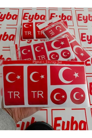 Plaka Tr Bayraklı 5 Li Set Sticker Renkli Baskı Baskes 1 Takım