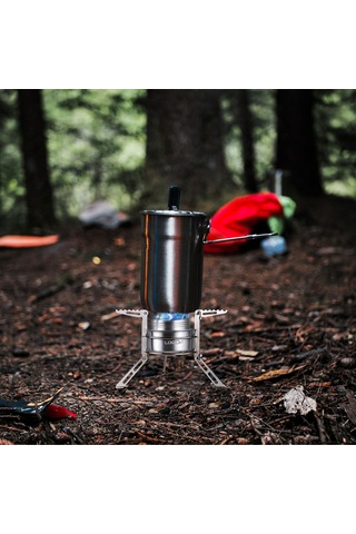 Xiyyadms Küçük Boy Geyikçilik Isıtıcı Seti - 100ml Alüminyum Alkol Yakıcı + Paslanmaz Çelik Katlanabilir Tutucu - Kamp Ve Yürüyüş İçin Taşınabilir Isıtma Kaynağı Gümüş