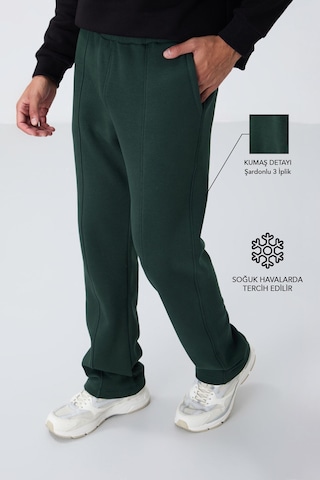 Tommy Life Çam Yeşil Pamuklu Kalın İçi Tüylü Yumuşak Dokulu Oversize Nakışlı Erkek Eşofman Altı -82146 Yeşil