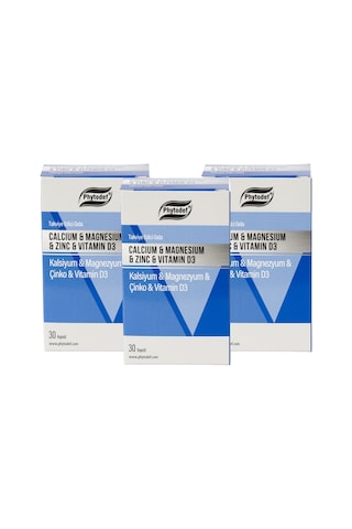 Phytodef Kalsiyum Magnezyum Çinko Vitamin D3 3 x 30 Kapsül