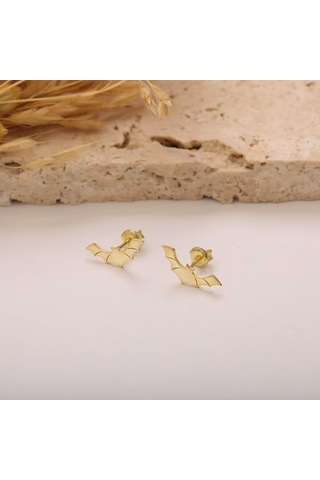 925 Ayar Gümüş Gold Yarasa Küpe Gold