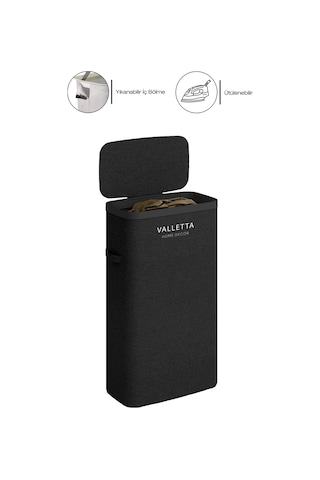 Paloma 40l Tek Yıkanabilir Bölmeli Katlanabilir Kumaş Kirli Çamaşır Sepeti Ink Black