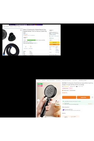 5 Fonksiyonlu El Duş Başlığı Mat Siyah Basınç Artırıcı Duş Telefonu Su Tasarruflu Duş Spreyi Siyah
