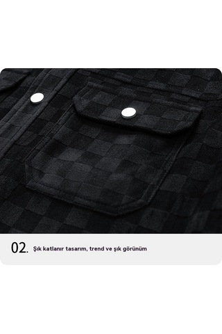 Sonbahar Ve Kış İçin Erkek Süet Kareli Ceket Haki