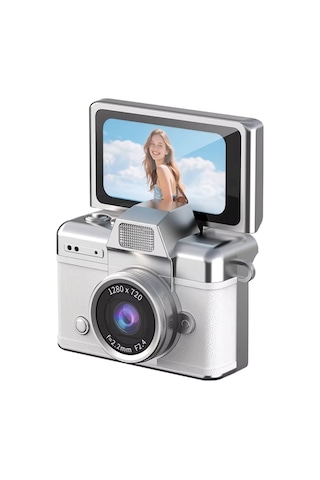 Cepaks Lk-027 Beyaz Retro Mini Dijital Fotoğraf Makinesi Hd Video, Katlanabilir Ekranlı 48 Mp Flaşlı