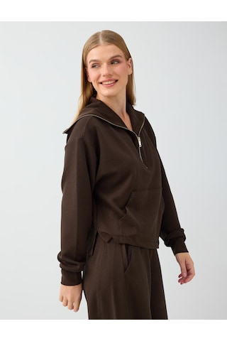 Jimmy Key Kahverengi Dik Yaka Fermuar Detaylı Modal Sweatshirt 6ww238191800