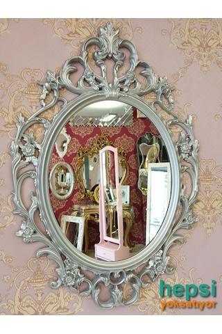 Vintage Taç Model Gümüş Renk Dekoratif Ayna