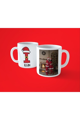Yeni Yıla Özel I Harfli İsimli Noel Konseptli Fotoğraflı Kupa Bardak 07 Beyaz