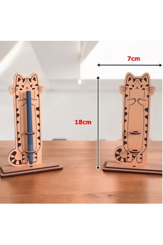 Boyanabilir Ahşap Kedi Kalemlik - 3mm Mdf Lazer Kesim Hobi Seti 10 Adet