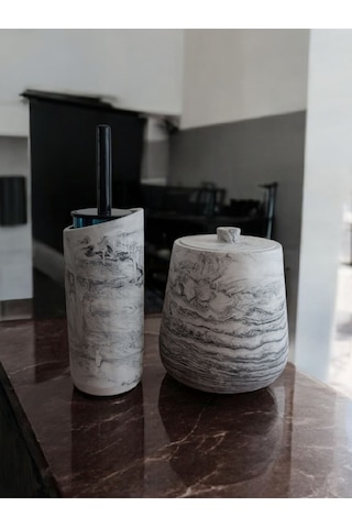 4 Parça Antrasit Beton Banyo Wc Seti Tuvalet Fırçası Çöp Kovası 4 Litre Antrasit