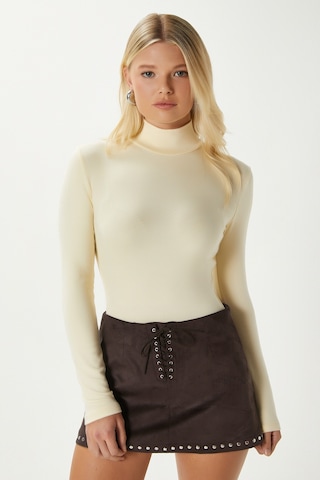 Ritnice Kadın Feel Lux Touch Dik Yaka Tereyağı Sarısı Uzun Kol Soft Bluz Tereyağı Sarısı