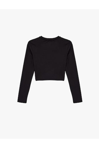 Koton İnterlok Uzun Kollu Bisiklet Yaka Slim Fit Spor Crop Tişört Siyah 6wak10313nk Siyah
