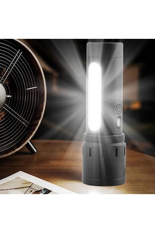 Şarjlı Led El Feneri Kamp Lambası - 5000 Mah Powerbank, Teleskopik Zoom, Acil Durum Sos , Kamp, Av, Balıkçılık Ve Outdoor Kullanım Gri