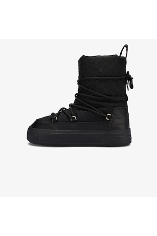 Tommy Hilfiger Lace-up Monogram Kadın Siyah Bot Düz Fw0fw08430 Siyah