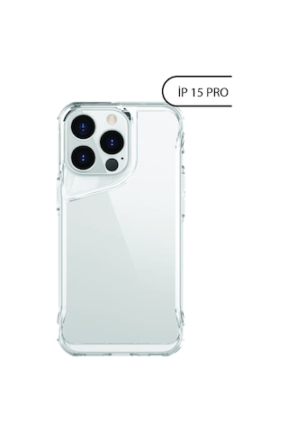 İphone 15 Pro İle Uyumlu Darbe Emici Kamera Çıkıntılı Sert Mountain Şeffaf Kılıf Çok Renkli