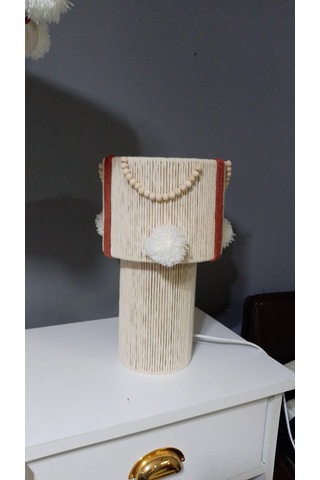 Makrome İp Avize Abajur Ponpon Avize Bebek Çocuk Avize Abajur Set Komple Makrome İp Ekru