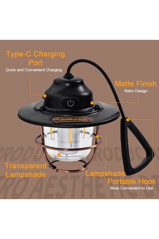 Yuntech01 Led Kamp Işığı, Usb Şarjlı, 7 Işık Modu, Su Geçirmez, Retro Tasarım, Dahili Li-poly Batarya Yeşil Çok Renkli