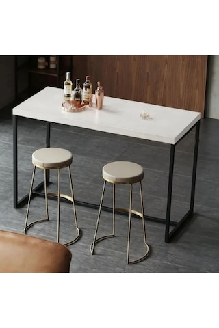 Tory Gold Metal Yuvarlak Doğal Ahşap Bar Taburesi Gold