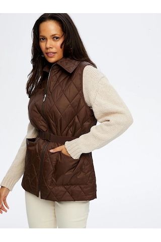 Faik Sönmez Beli Kemer Detaylı Kadın Kapitone Yelek W26kyl003 Kahve