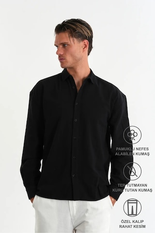 Redline Comforted Erkek Oversize Pamuk Gömlek Siyah